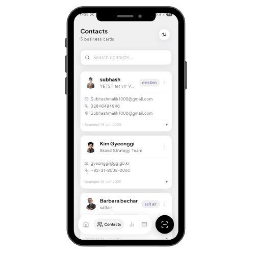 Nebula app — contacts list screen
